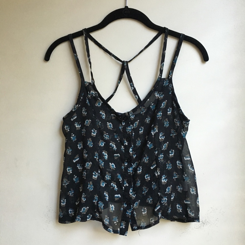 Brandy Melville Floral Strappy Sheer Crop Top